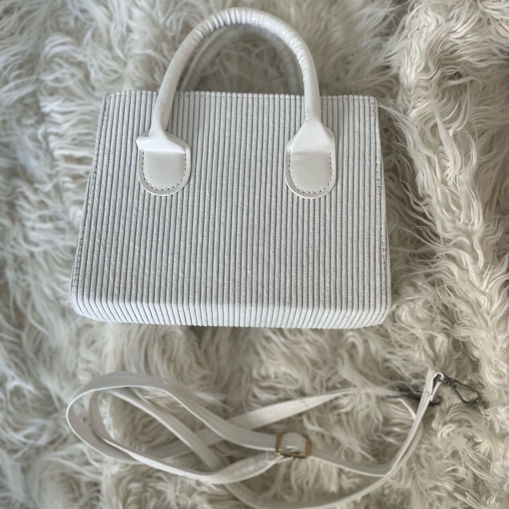 White Ribbed Textured Mini Purse Tote or CrossBody